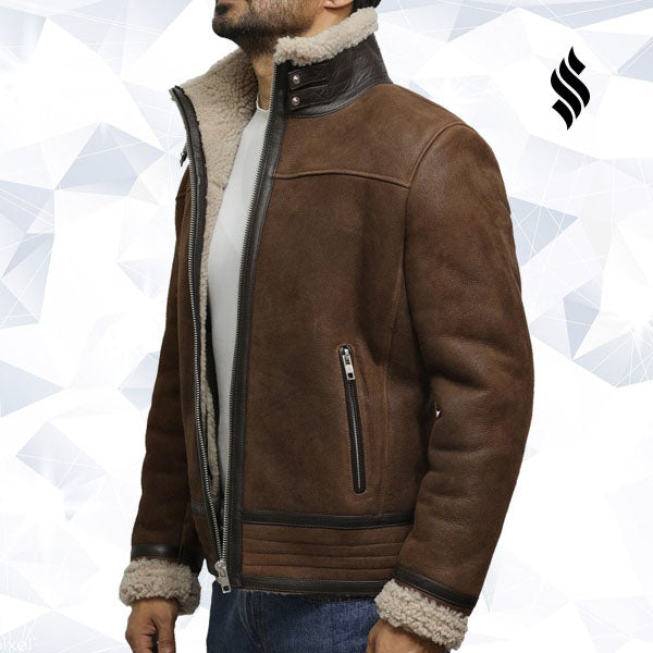 Men's Brown Genuine Shearling Sheepskin Leather Jacket Vintage - Shearling leather