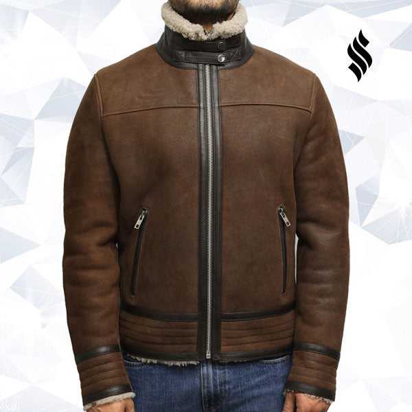 Men's Brown Genuine Shearling Sheepskin Leather Jacket Vintage - Shearling leather
