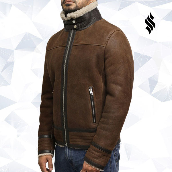 Men's Brown Genuine Shearling Sheepskin Leather Jacket Vintage - Shearling leather