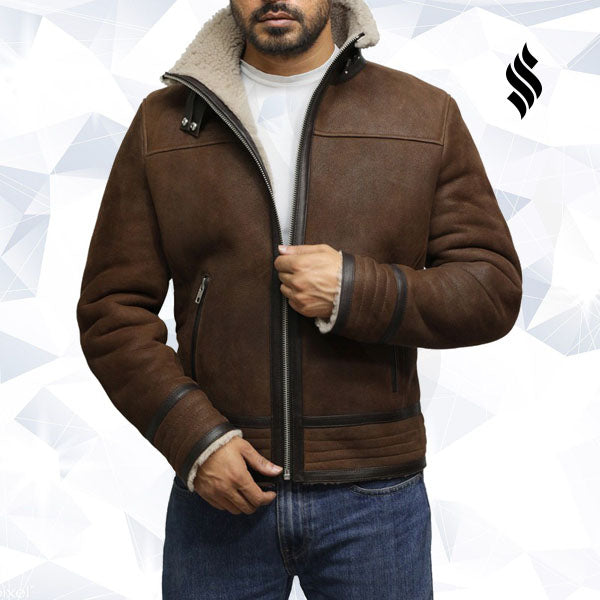 Men's Brown Genuine Shearling Sheepskin Leather Jacket Vintage - Shearling leather