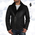 Men's Luxury Aviator Black Leather Shearling Sheepskin Flying Coat - Shearling leather