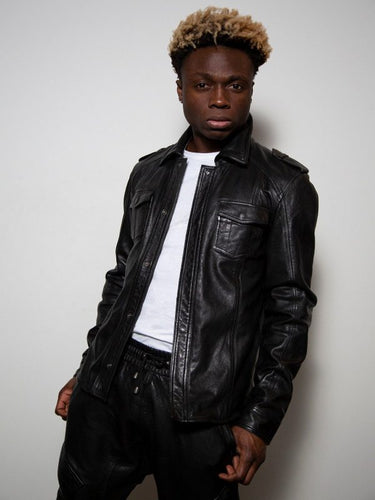 Black Leather Jacket - Shearling leather