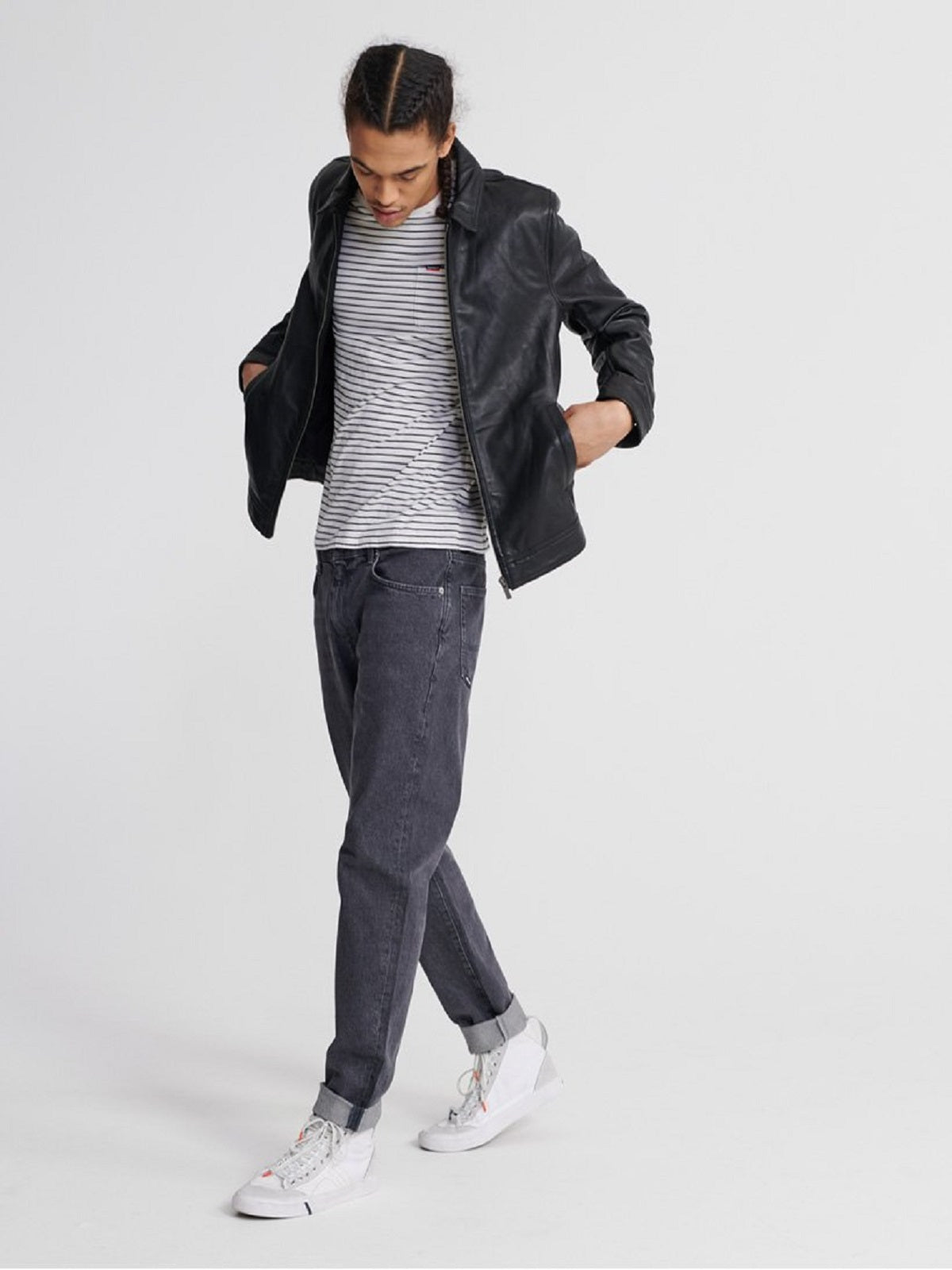 Black Leather Jacket - Shearling leather