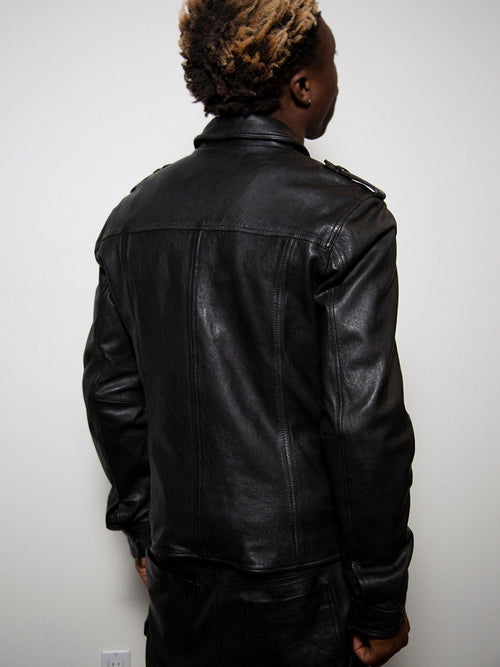 Black Leather Jacket - Shearling leather