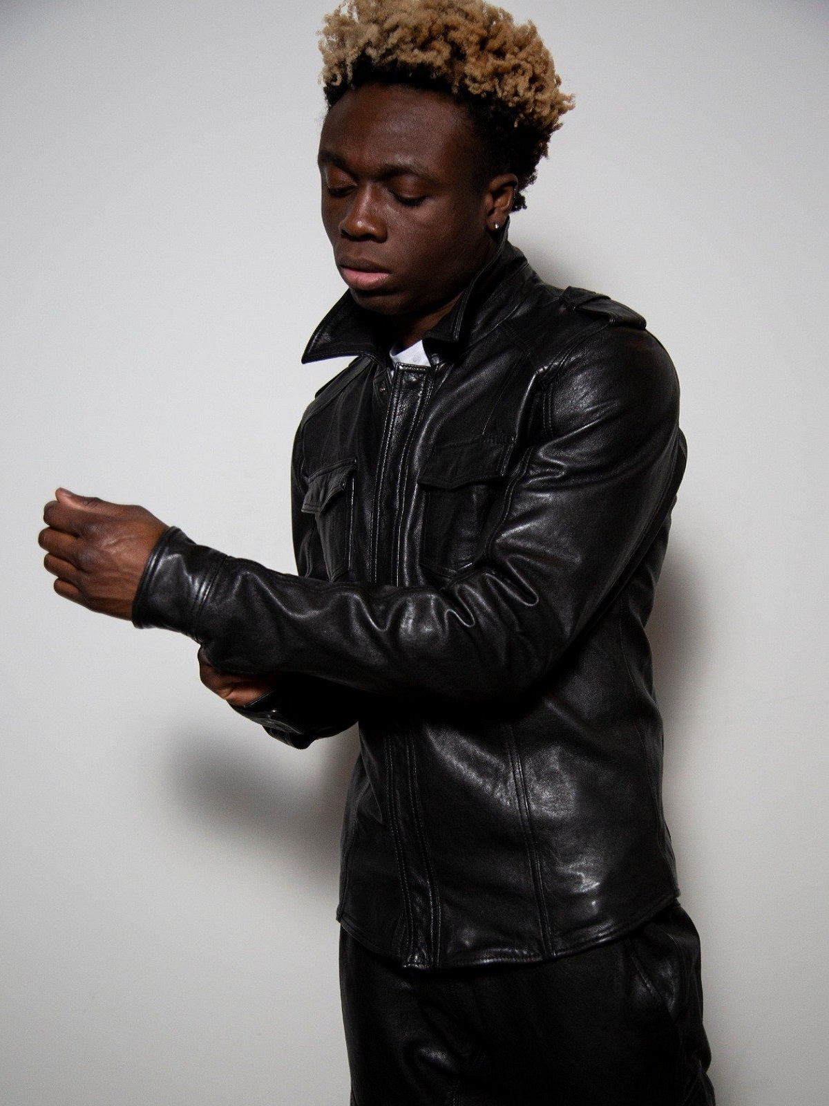 Black Leather Jacket - Shearling leather