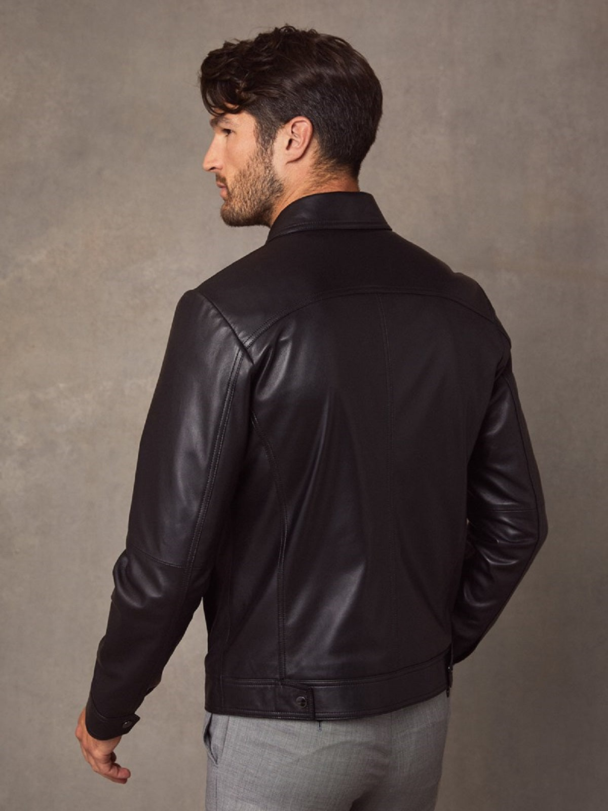 Men Vintage Black Leather Jacket - Shearling leather
