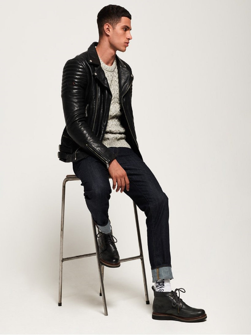 Black Leather Jacket - Shearling leather