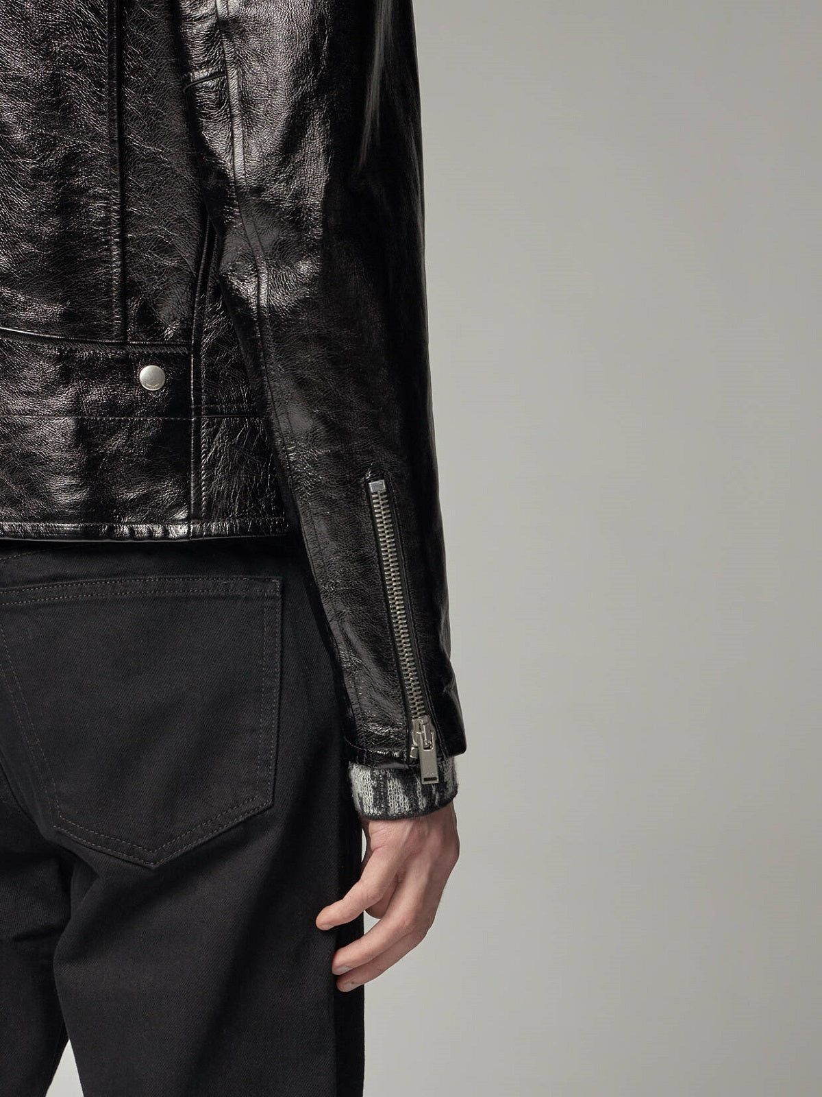 Black Leather Jacket - Shearling leather