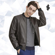Load image into Gallery viewer, Men Dark Brown Bomber Leather Jacket - Shearling leather
