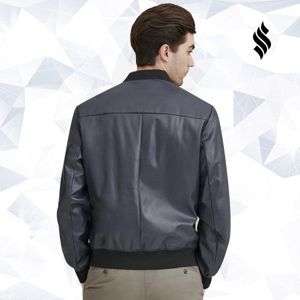 Men Faux Leather Bomber Jacket - Shearling leather