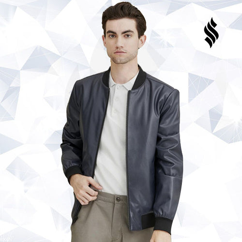 Men Faux Leather Bomber Jacket - Shearling leather