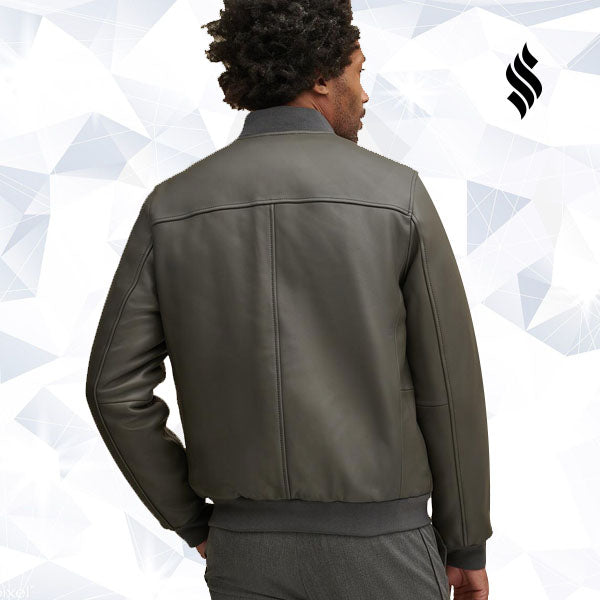 Men Leather Stadium Bomber Jacket - Shearling leather