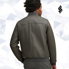 Load image into Gallery viewer, Men Leather Stadium Bomber Jacket - Shearling leather
