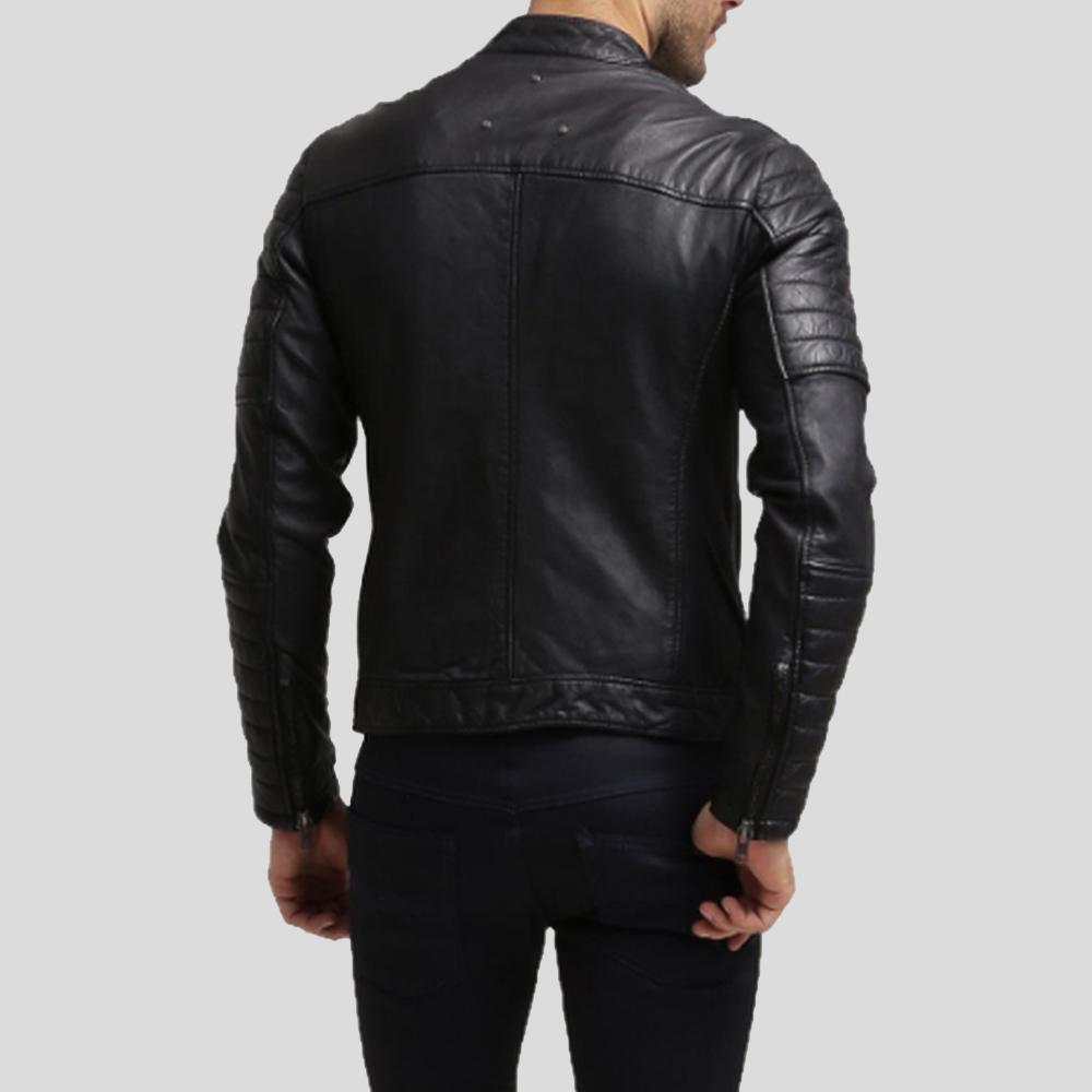 Enzo Black Slim Fit Leather Racer Jacket - Shearling leather