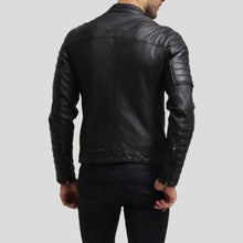 Load image into Gallery viewer, Enzo Black Slim Fit Leather Racer Jacket - Shearling leather
