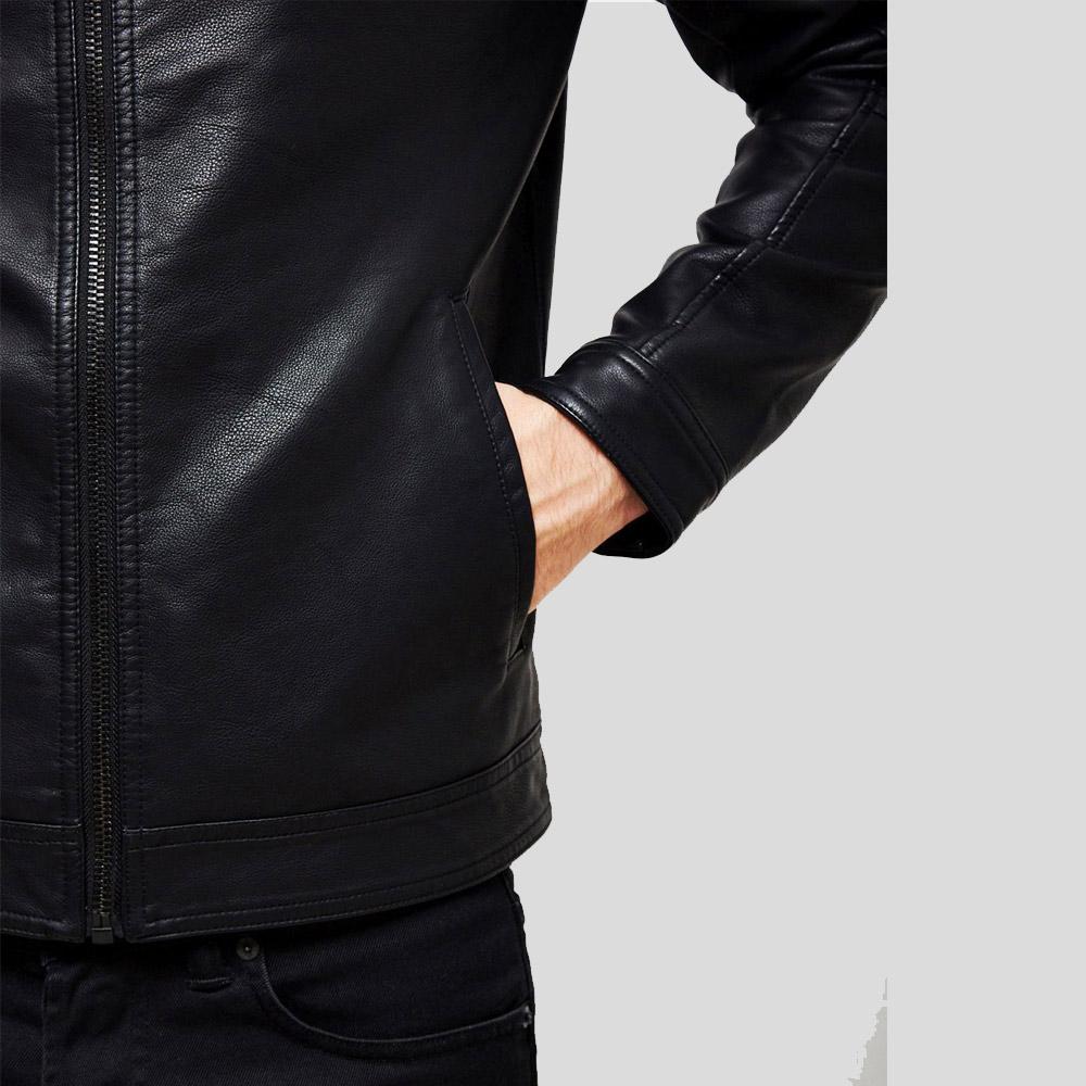 Eric Black Leather Racer Jacket - Shearling leather