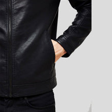 Load image into Gallery viewer, Eric Black Leather Racer Jacket - Shearling leather

