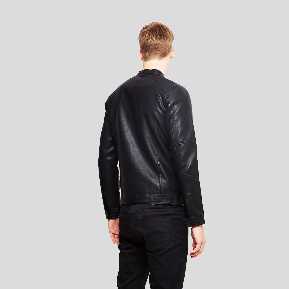 Eric Black Leather Racer Jacket - Shearling leather