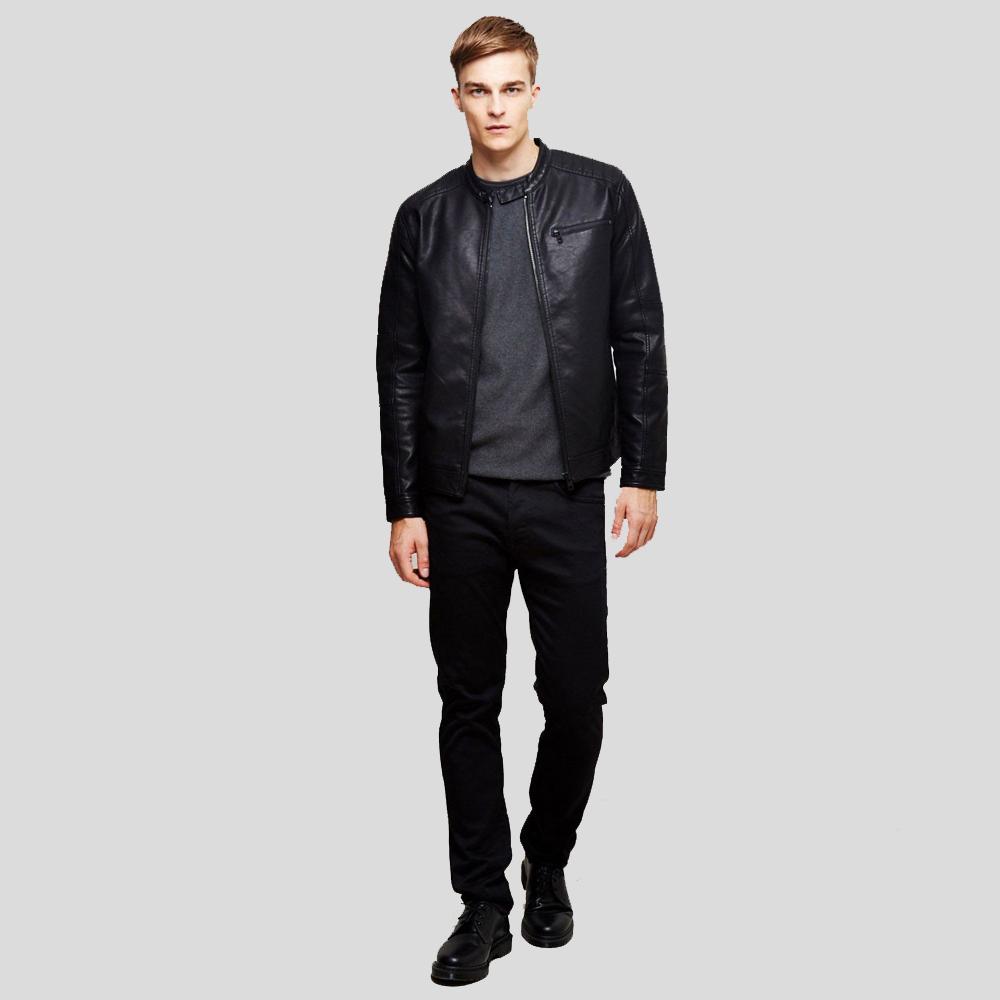 Eric Black Leather Racer Jacket - Shearling leather