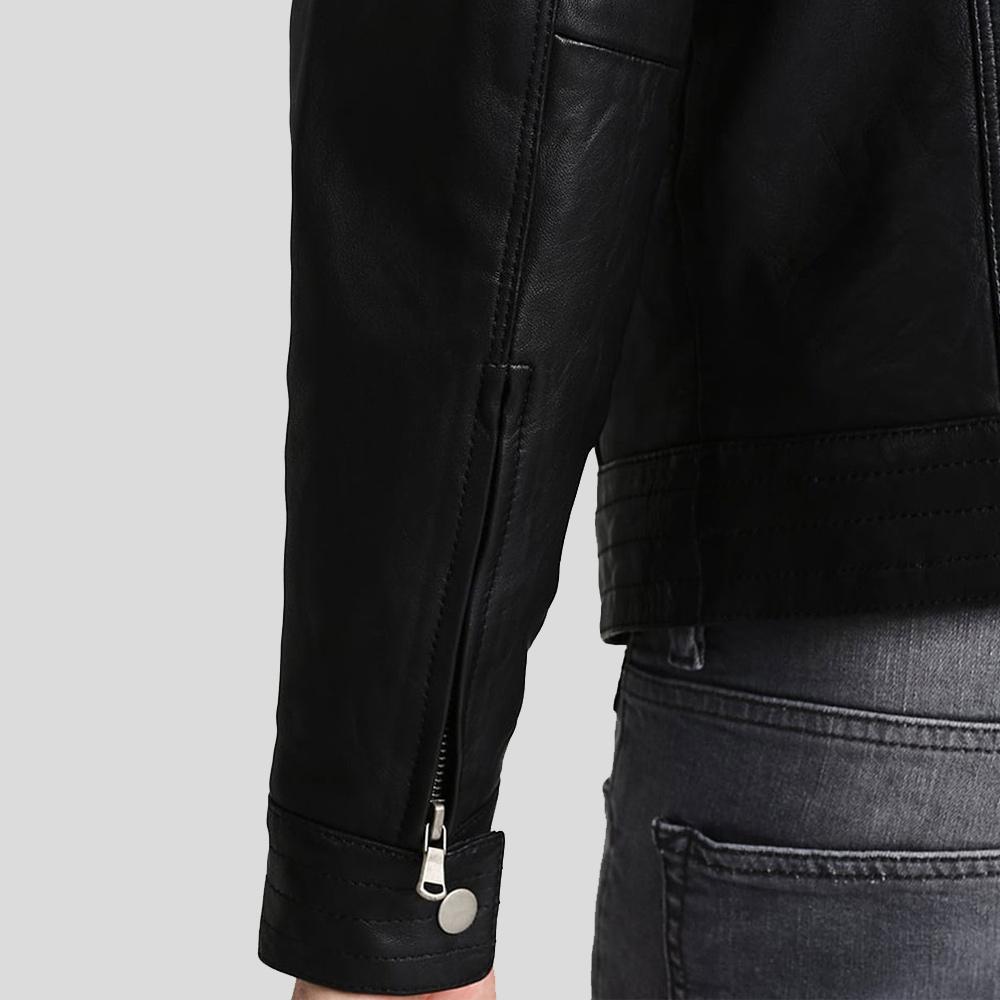 Frank Black Leather Racer Jacket - Shearling leather