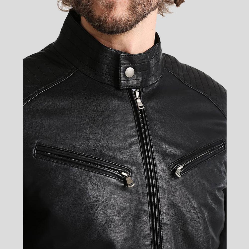 Frank Black Leather Racer Jacket - Shearling leather