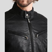 Load image into Gallery viewer, Frank Black Leather Racer Jacket - Shearling leather

