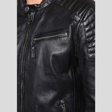 Load image into Gallery viewer, Greg Black Leather Racer Jacket - Shearling leather

