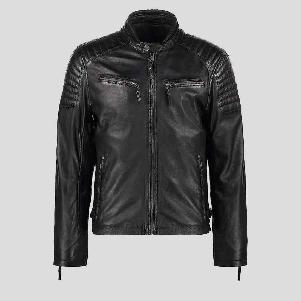 Greg Black Leather Racer Jacket - Shearling leather