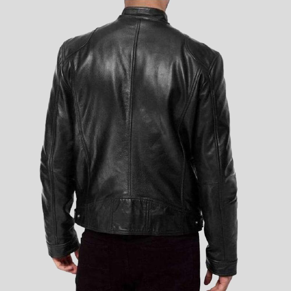 Hamp Black Leather Racer Jacket - Shearling leather