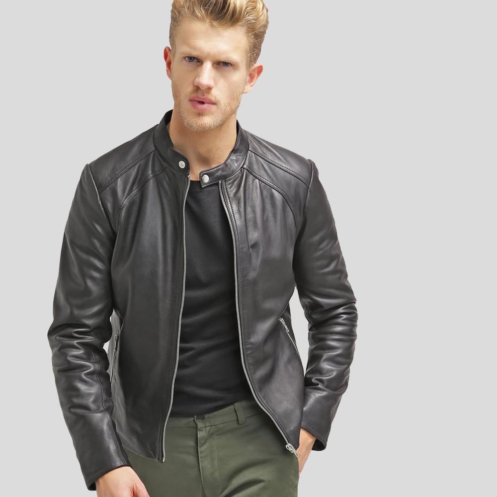 Hung Black Leather Racer Jacket - Shearling leather