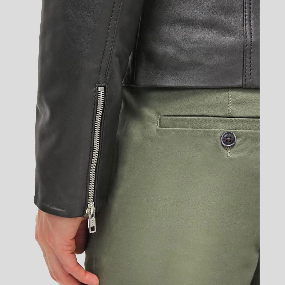 Hung Black Leather Racer Jacket - Shearling leather