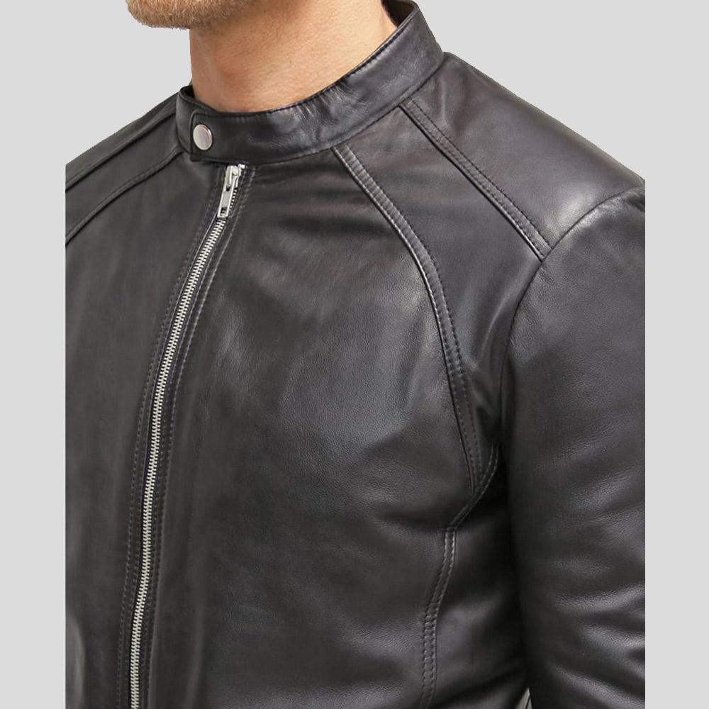 Hung Black Leather Racer Jacket - Shearling leather
