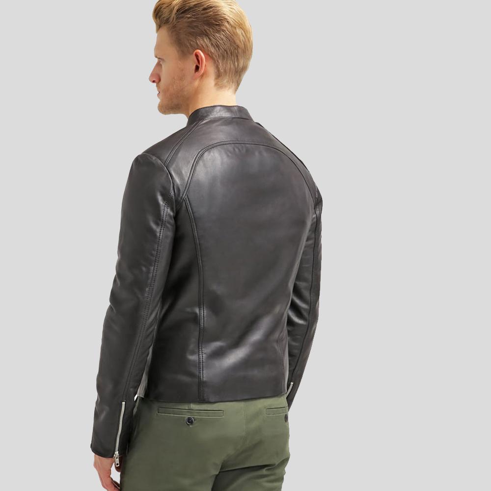 Hung Black Leather Racer Jacket - Shearling leather