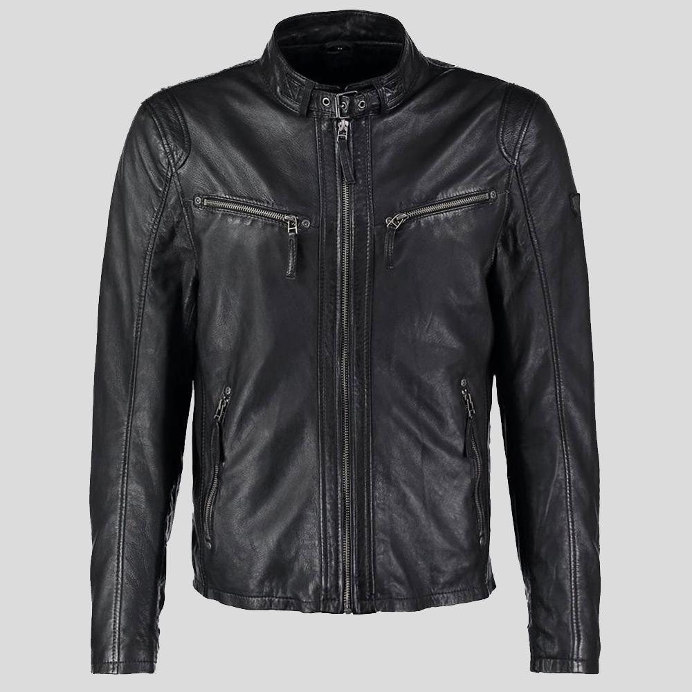 Jose Black Leather Racer Jacket - Shearling leather