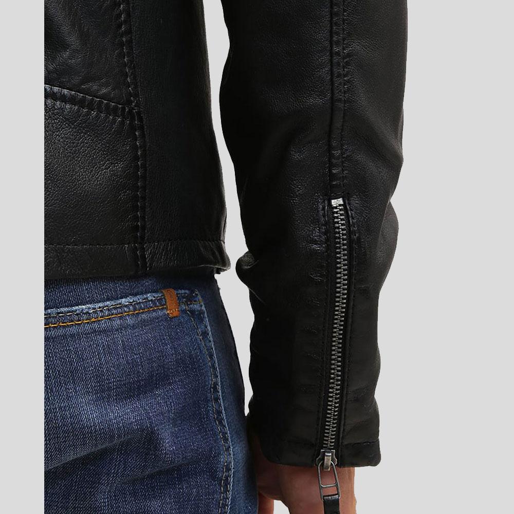 Jose Black Leather Racer Jacket - Shearling leather