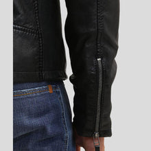 Load image into Gallery viewer, Jose Black Leather Racer Jacket - Shearling leather
