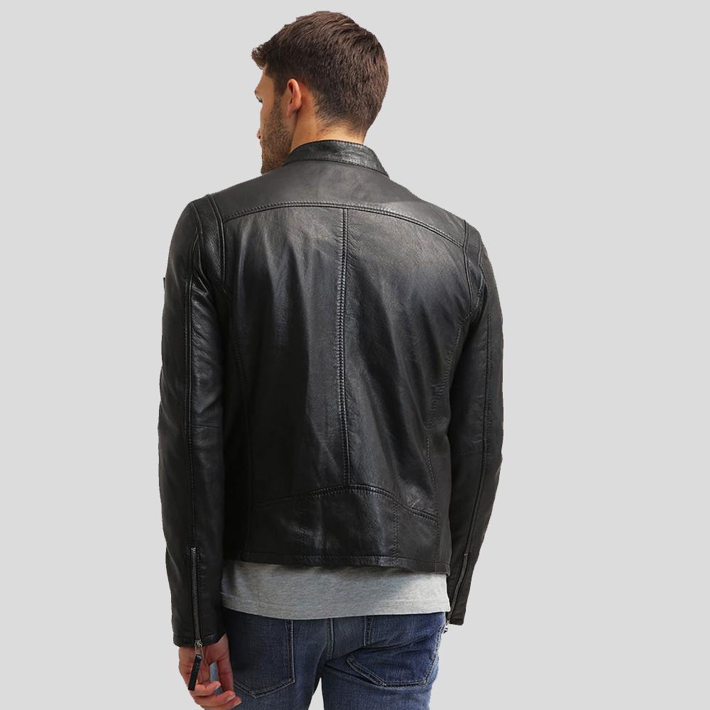 Jose Black Leather Racer Jacket - Shearling leather
