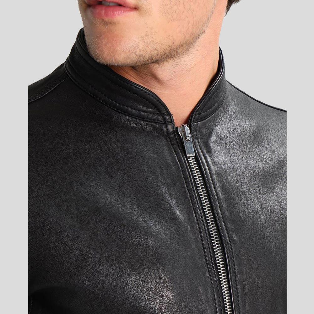 Juan Black Leather Racer Jacket - Shearling leather