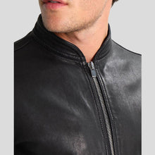 Load image into Gallery viewer, Juan Black Leather Racer Jacket - Shearling leather
