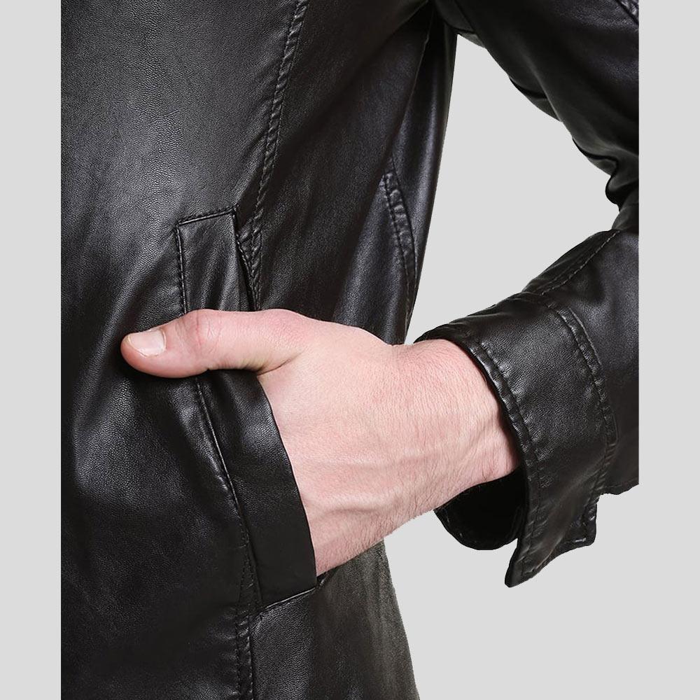 Mark Black Lambskin Leather Racer Jacket - Shearling leather