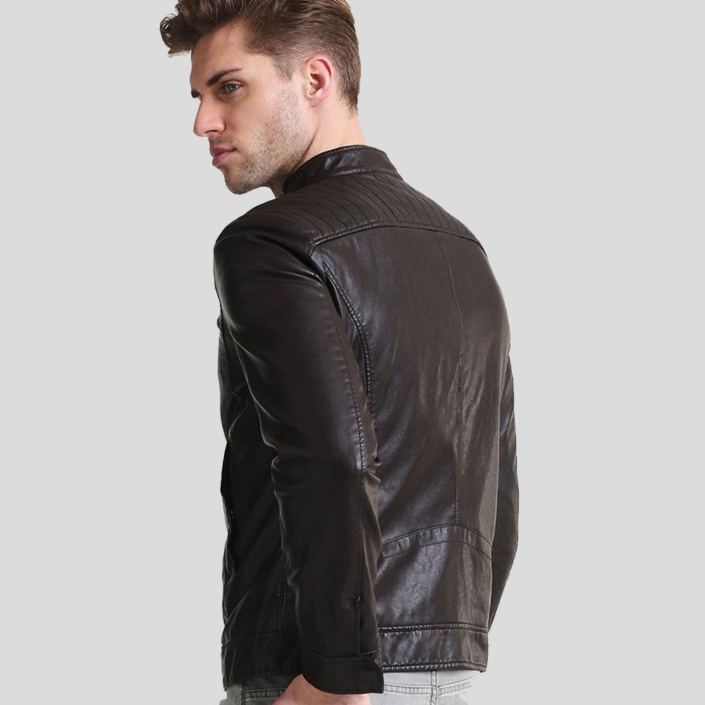 Mark Black Lambskin Leather Racer Jacket - Shearling leather