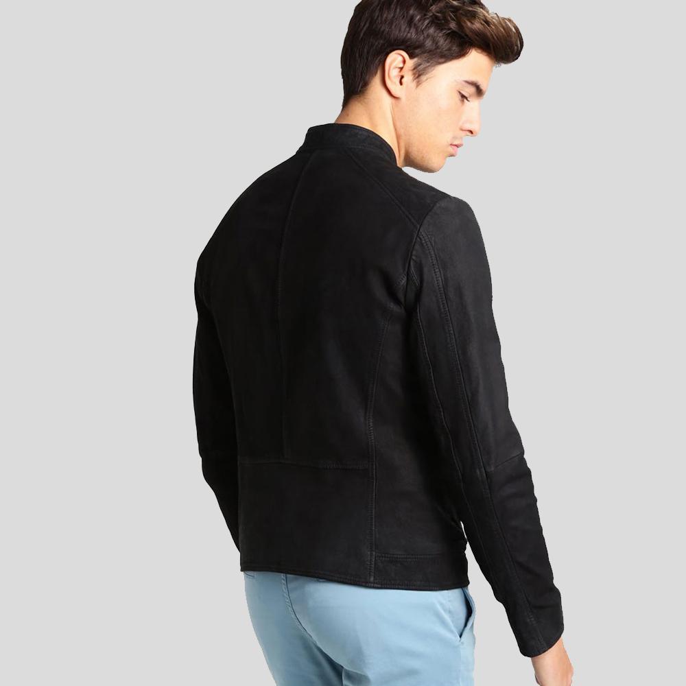 Rey Black Suede Leather Racer Jacket - Shearling leather