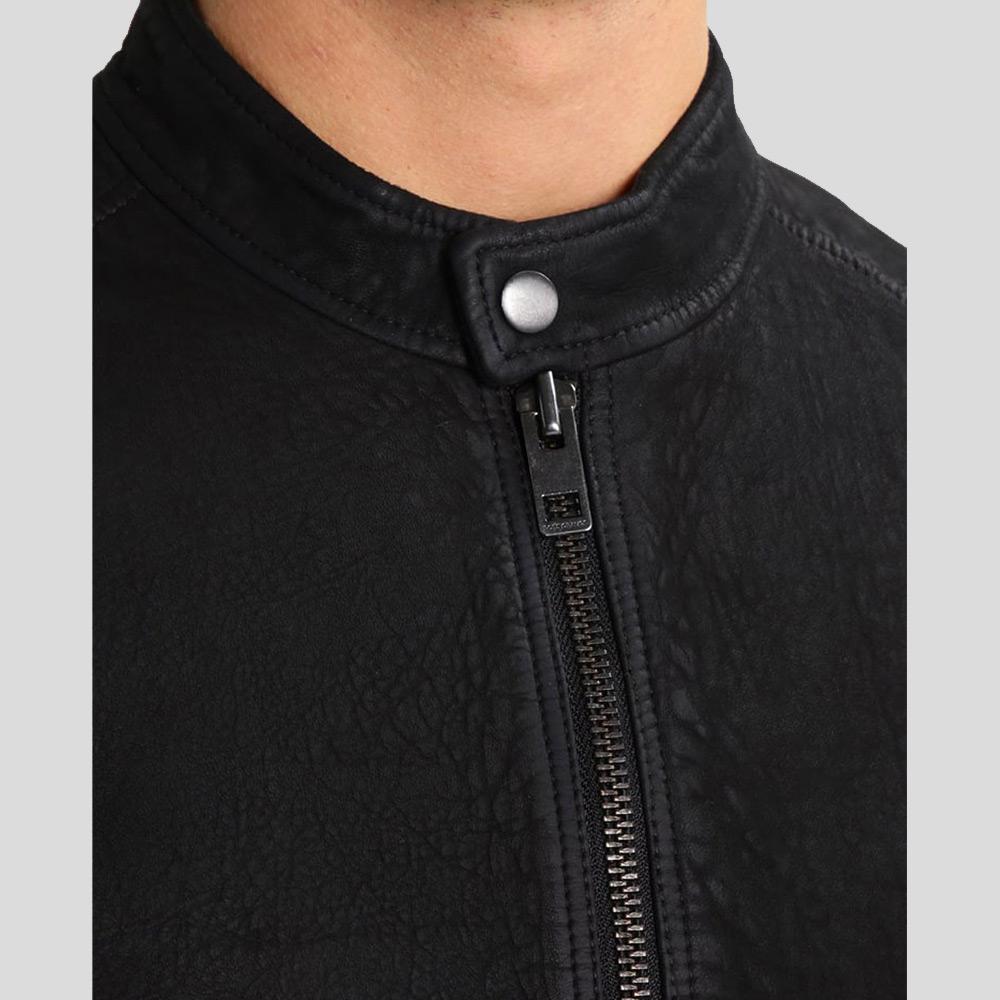 Rey Black Suede Leather Racer Jacket - Shearling leather