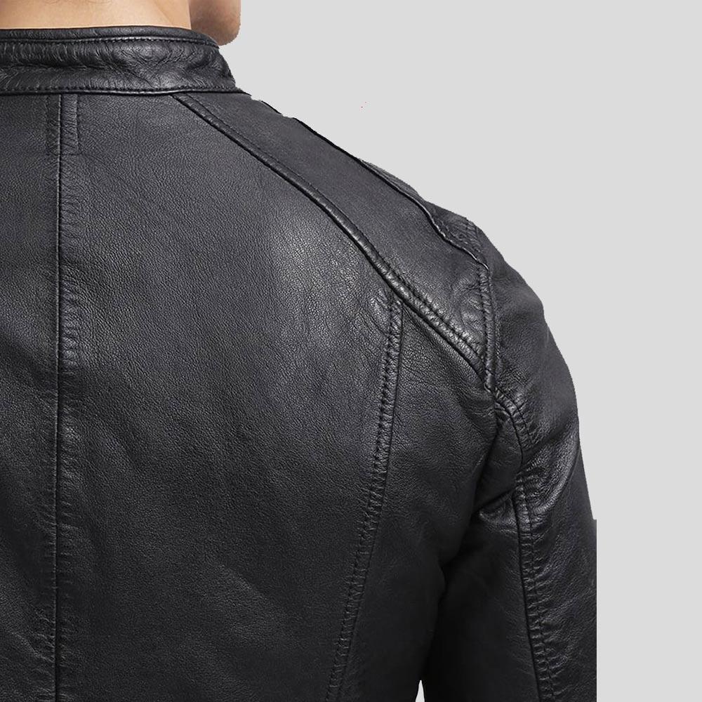 Scott Black Leather Racer Jacket - Shearling leather