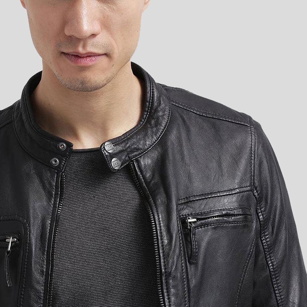 Scott Black Leather Racer Jacket - Shearling leather