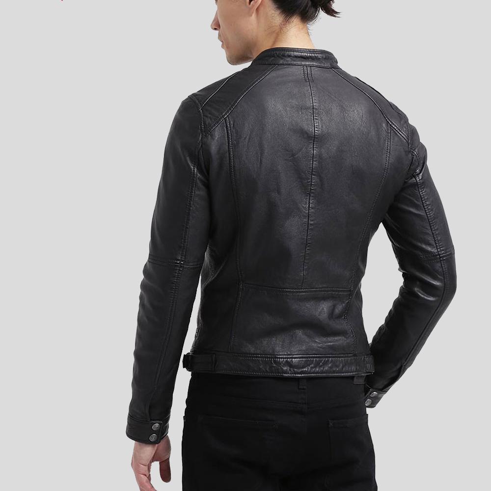Scott Black Leather Racer Jacket - Shearling leather