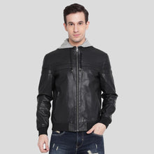Load image into Gallery viewer, Brice Black Hooded Leather Jacket - Shearling leather
