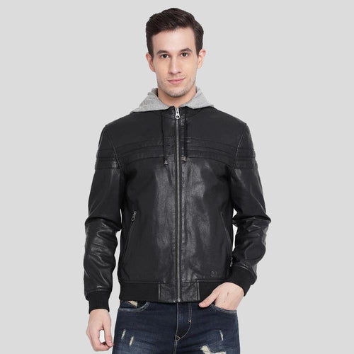 Brice Black Hooded Leather Jacket - Shearling leather
