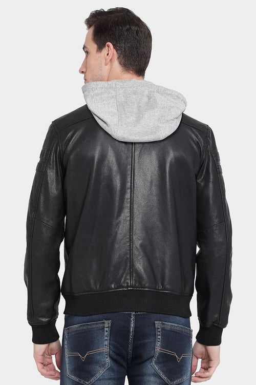 Brice Black Hooded Leather Jacket - Shearling leather
