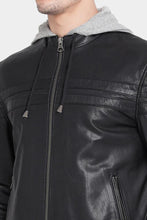 Load image into Gallery viewer, Brice Black Hooded Leather Jacket - Shearling leather
